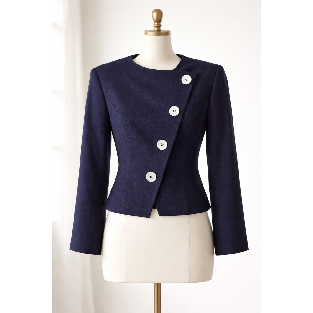 Women's Navy Asymmetric Buttoned Blazer